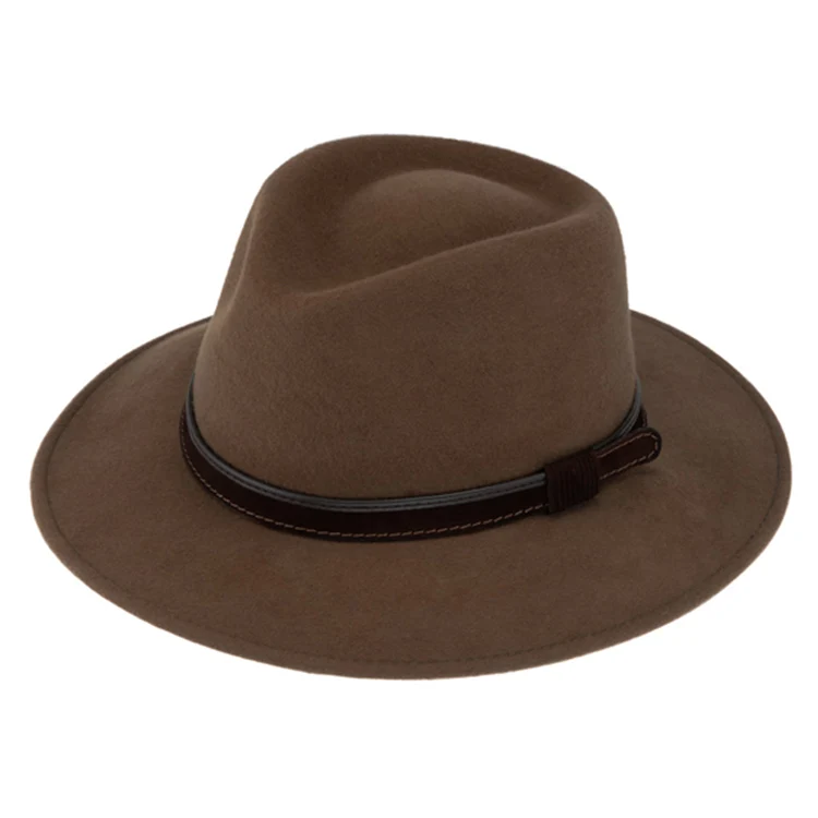 Fedora filthat med læderbånd, vandtæt og sammenfoldelig, cognac - Billede 2