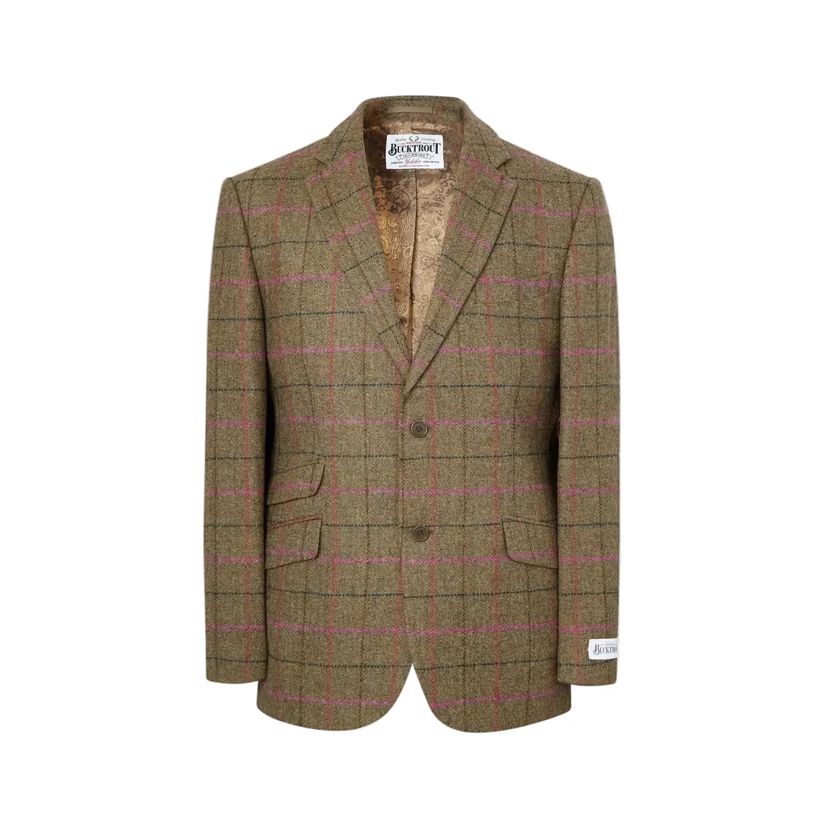 Patrick blazer, gulgrøn m. pink tern, Yorkshire Tweed