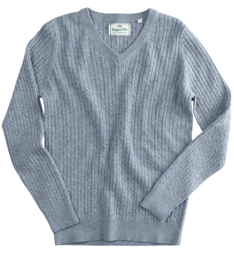 Lauder Ladies V-Neck Cable Pullover, blågrå - Billede 4